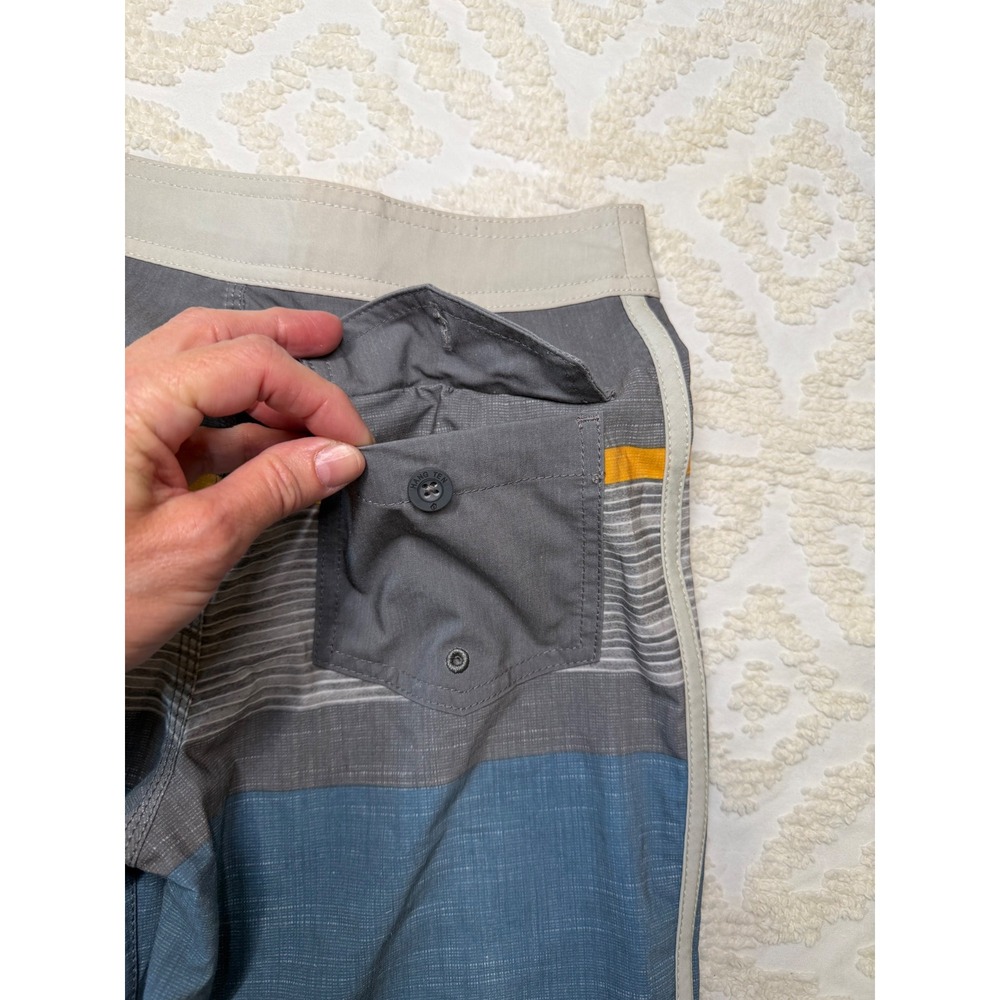 Hang Ten Striped Colorblock Board Shorts Blue Grey Yellow Size S 7/8 Swim Trunks - Picture 7 of 16